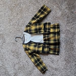 2T black and yellow plaid two piece outfit with dress and matching jacket